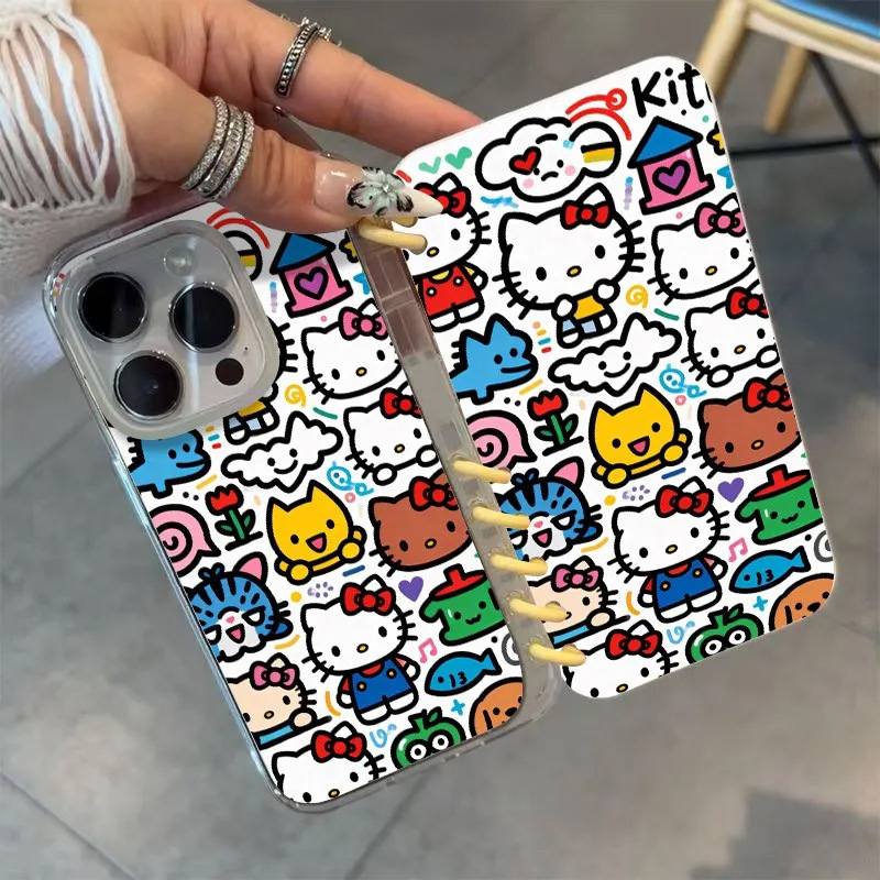 Cartoon Graffiti Kt Cat Apple 17Promax Phone Case Iphone16/15 Transparent 14/13 Book 12 Notes