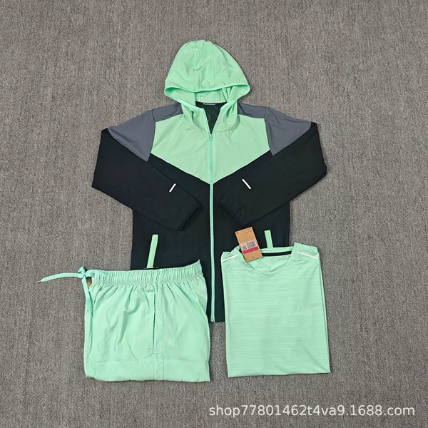 Sun-protective windbreaker color-block set for fitness, running, sports, short-sleeved, ice silk, loose fit, men's summer outdoor training, basketball, breathable