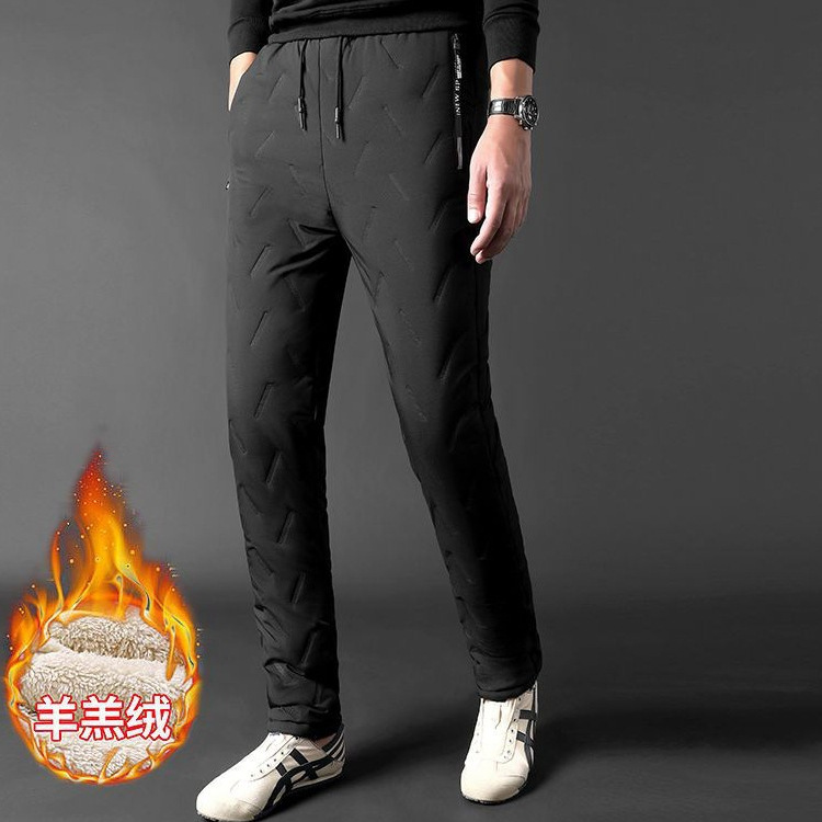 Pantalones de lana de cordero americano para hombres, invierno cálido más terciopelo grueso, moda, pantalones de algodón de ocio deportivo suelto de todo fósforo