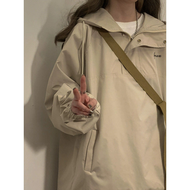 橘色工装外套女春秋设计感小众美式复古高街半拉链套头冲锋衣情侣|undefined