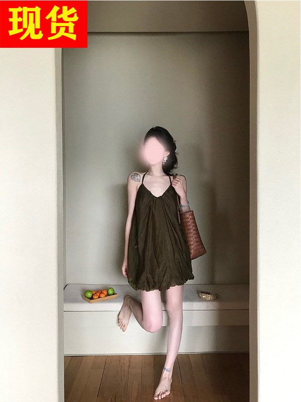 Ruanrui ピーターパンエルフ*花のつぼみホルターネックレースアップホリデーダークグリーンバックレスストレッチガーゼスカートドレスショートスカート|undefined