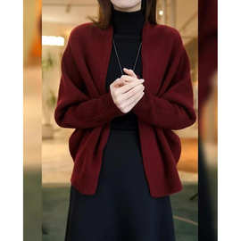 红色高级感洋气针织开衫大码女春装胖MM百搭减龄外套小众时尚毛衣