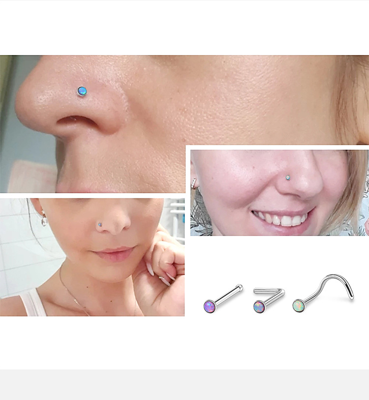 Cross-Border Hot-Selling Personalized Opal Nose Nail Stud 316L Stainless Steel Straight Nose Piercing Jewelry detail image 11