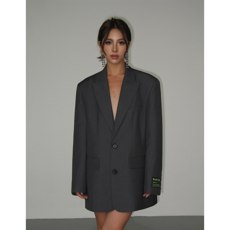 Cross-Border Gray Loose Korean Style Small Suit Jacket for Women 2025 New Retro Shoulder Pad Casual Temperament Suit