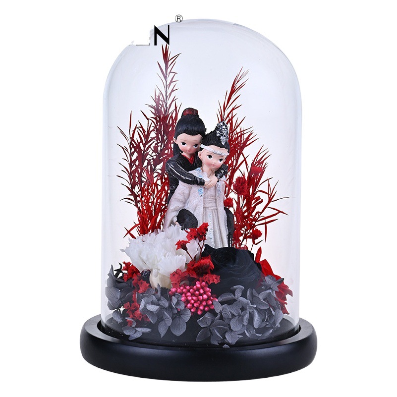 Viento chino eterno flor rosa muñeca cubierta de vidrio día del maestro regalo de cumpleaños para maestros y niños decoración de alta calidad