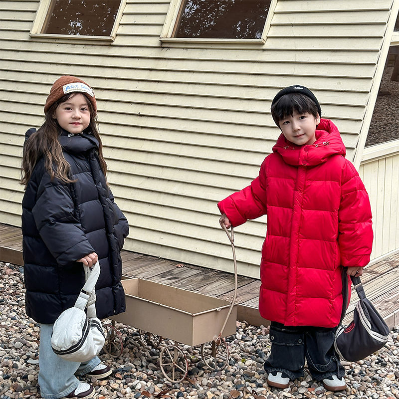 儿童羽绒服新款防风男女童中大童过膝加厚中长款鸭绒连帽户外套棉