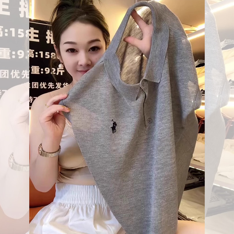 Simple, Fashionable, Casual Design Gray Top for Women, 2026 Summer Exquisite Embroidery Comfortable Polo Collar T-Shirt Trendy