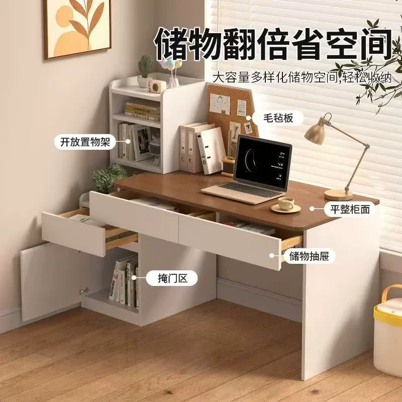 实木伸缩书桌书架一体桌子电脑桌卧室家用学生学习桌书房写字桌
