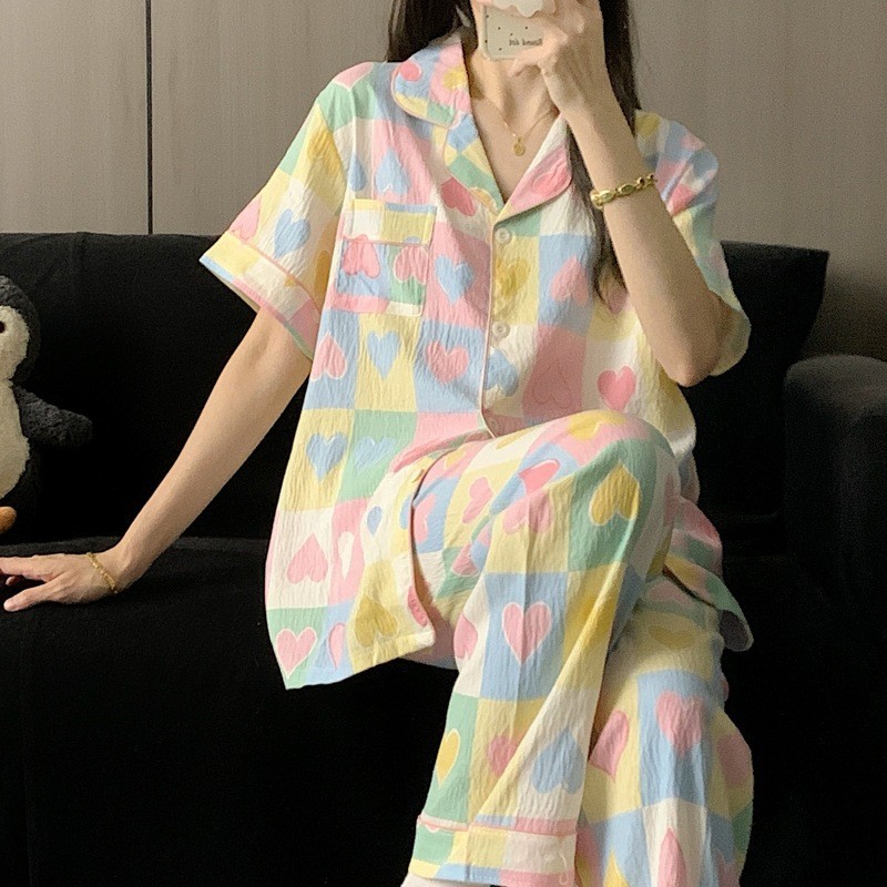 120G nubes de algodón pijama ropa para el hogar mangas cortas pantalones largos conjunto entidad mayorista sudeste asiático TK pedidos de comercio exterior transfronterizo
