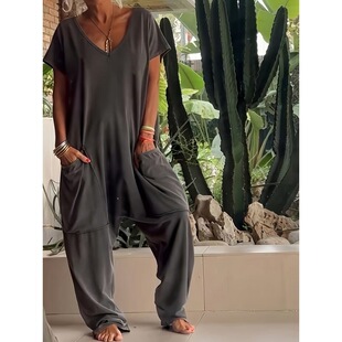N 44359 Oversized Pocket Low Crotch Jumpsuit �ڴ��B�wѝ