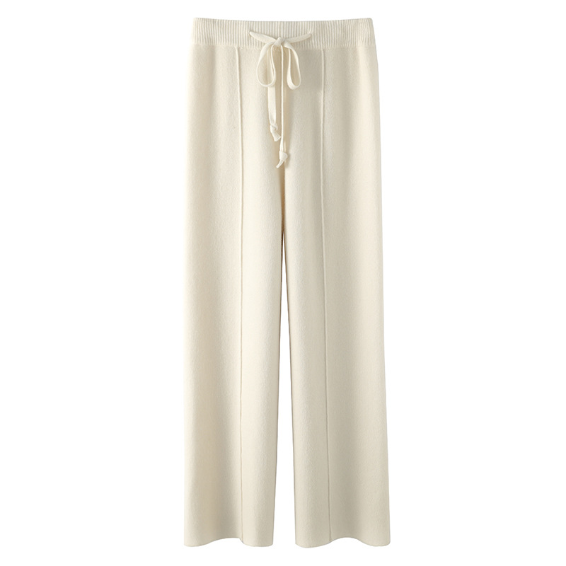 Pantalones de punto de pierna ancha de lana de color puro pantalones de fregona rectos de cintura alta para mujer Otoño e Invierno engrosados drapeados sueltos ropa exterior pantalones largos image 7
