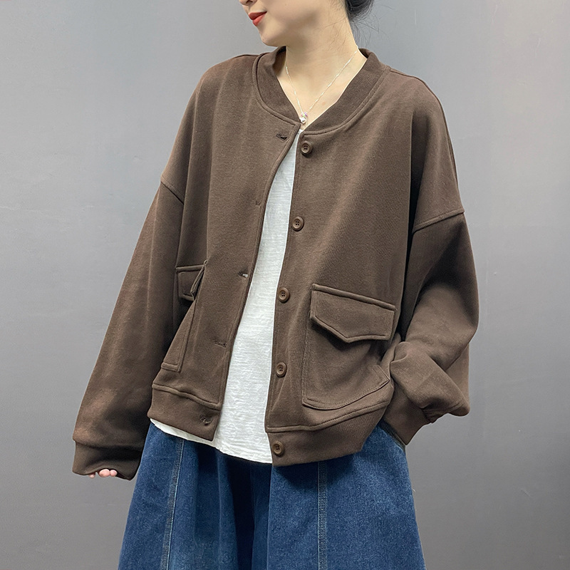 立领外套 2025秋季新款 减龄彩绘字母印花长袖宽松大码上衣女467|undefined