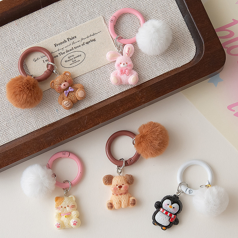 Furry Ball Cartoon Ring Keychain Cute Soft Plush Bear Rabbit Penguin Pendant Plush Accessories for Bags Furry Ball Cartoon Ring Keychain Cute Soft Plush Bear Rabbit Penguin Pendant Plush Accessories for Bags