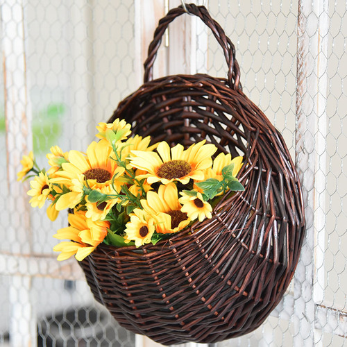 Wall-mounted flower pots, flower baskets, rattan potted green plants, wall-mounted baskets, woven decorative flower pots, hand-woven baskets