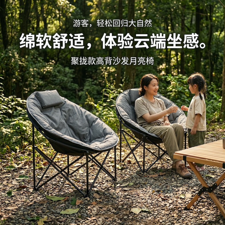 Outdoor Folding Chair with Cotton Padding, Extra-Large Moon Chair for Camping, Office, Nap, High Load-Bearing Lazy Chair, Sofa Chair Outdoor Folding Chair with Cotton Padding, Extra-Large Moon Chair for Camping, Office, Nap, High Load-Bearing Lazy Chair, Sofa Chair