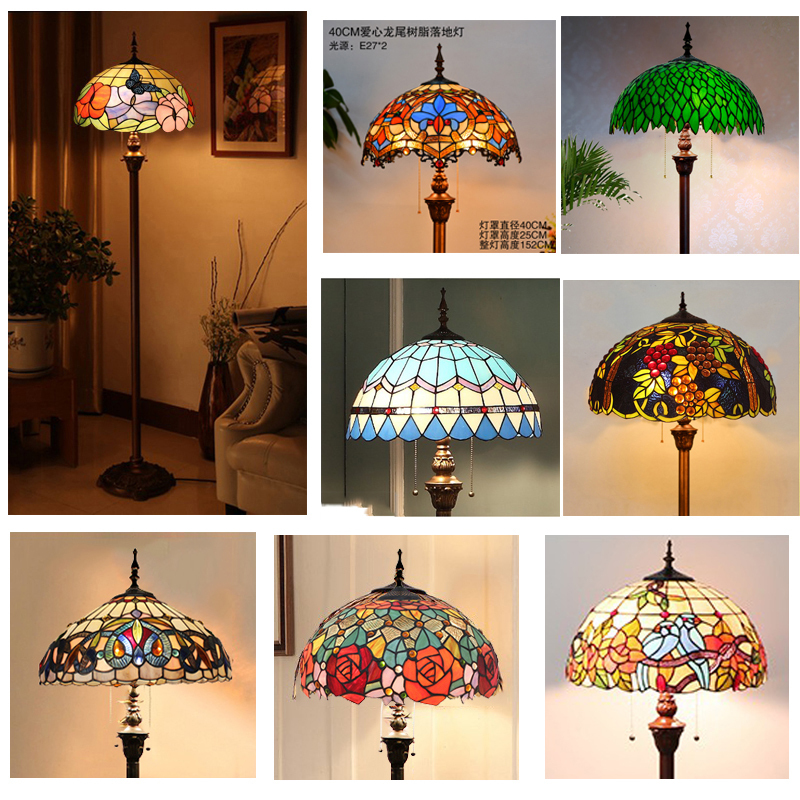 Tiffany Living Room Floor Lamp Bedroom Study Floor Lamp Scandinavian Creative Retro Foot Led Vertical Table Lamp