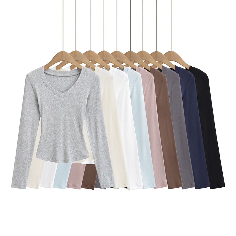Kardashian V Neck Long-Sleeved T-Shirt for Women 2025 Spring & Fall New Skims Slim Slim Short Bottoming Shirt Top Cotton Kardashian V Neck Long-Sleeved T-Shirt for Women 2025 Spring & Fall New Skims Slim Slim Short Bottoming Shirt Top Cotton