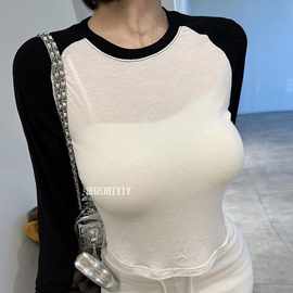 51STUDIO自制 LK077休闲好搭配~性感女人味撞色修身长袖T恤dd