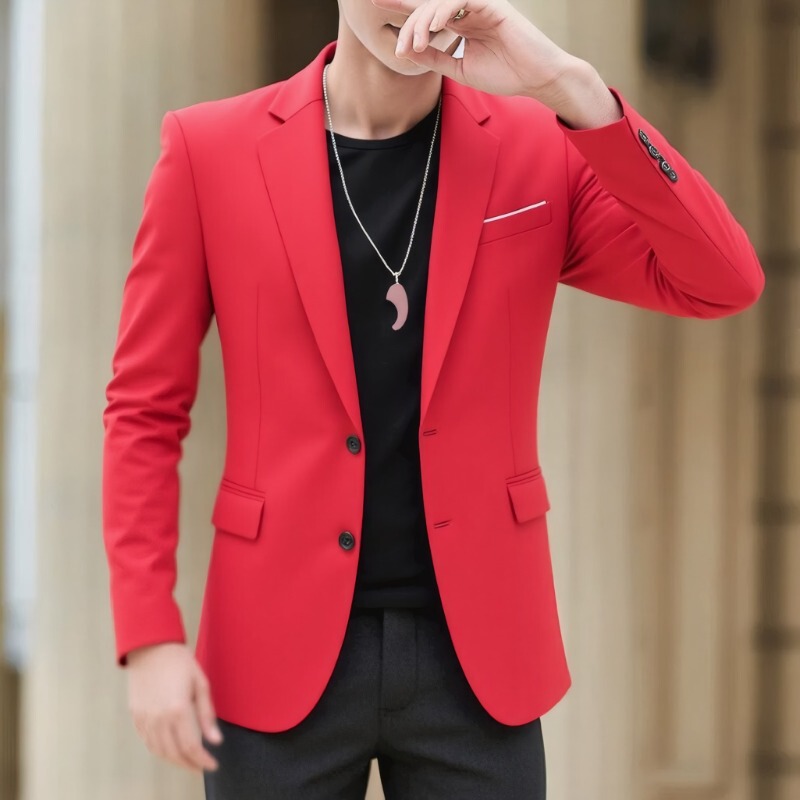 Cross-Border New Men's Suit Jacket Double Slit Candy Color Large Size Slim Casual Suit Single Suit Men's Top