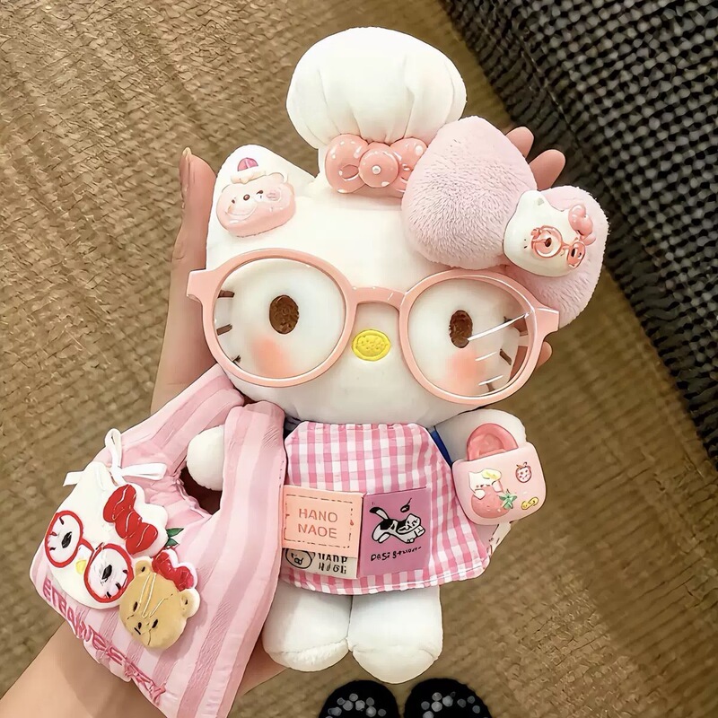 Cute Shopping Kt Cat Pendant Bag Plush Toy Keychain Apron Decoration Gift with Glasses