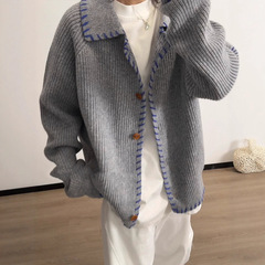 粗呢针织毛衣男款春秋小众设计感上衣美式慵懒风cleanfit开衫外套