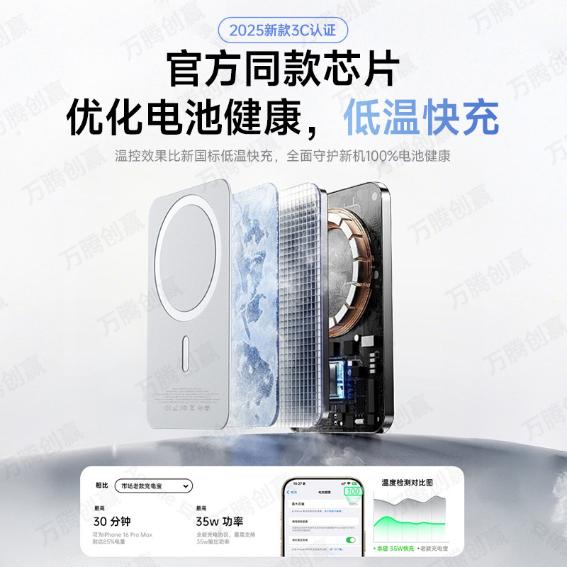 超薄小巧新国标3C认证无线Magsafe磁吸充电宝适用苹果外接电池15W|undefined