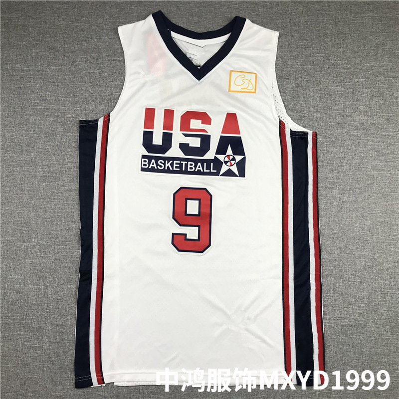 Wholesale foreign trade basketball jersey, American Dream Team No. 9 Jordan, dark blue and white basketball top, breathable sports vest
