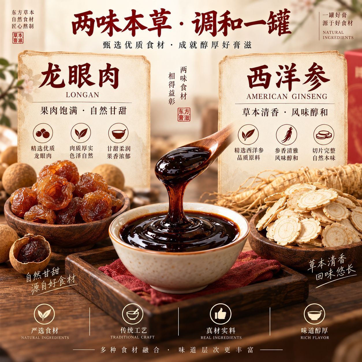 Yu Ling Gao (Longan & American Ginseng Herbal Paste) — Triple-Steamed 220g Jar key features