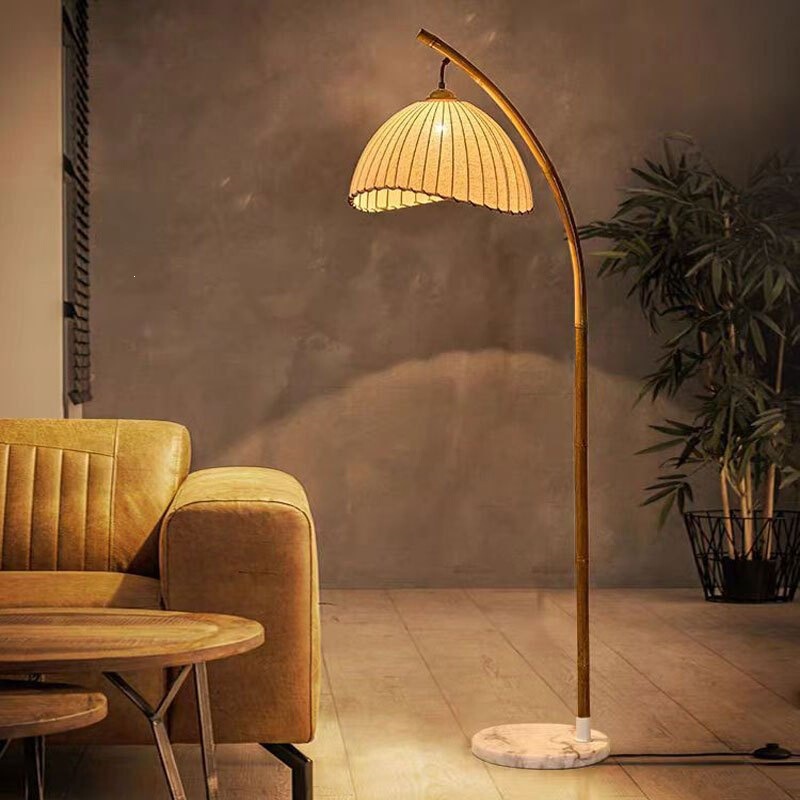 Wabi-Sabi Style Home Floor Lamp for Living Room, Tea Room, Bedroom, Study, Bedside, Vintage Zen Bamboo Floor-Standing Reading Lamp