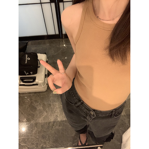 EKOOL solid color slimming elastic camisole women's summer 2024 new style covering breasts inner wear outer top for women