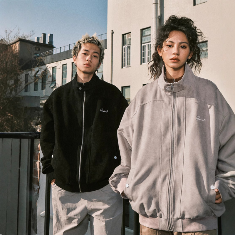 Factory Direct Supply Zhou Shen Same Style Retro Suede Stand Collar Jacket Unisex Trendy Brand Jacket Spring and Autumn American Style Jacket Factory Direct Supply Zhou Shen Same Style Retro Suede Stand Collar Jacket Unisex Trendy Brand Jacket Spring and Autumn American Style Jacket