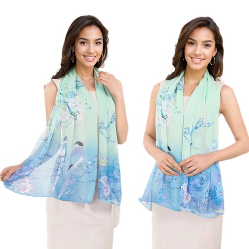 Silk Scarf for Women - Spring and Autumn Sun Protection Chiffon Printed Scarf - Long Beach Towel - Street Stall Scarf - Wholesale Gift