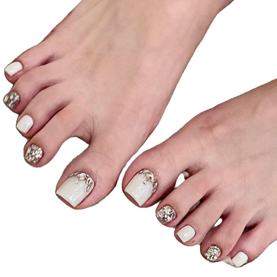 12 piezas de uñas de uso de pies, uñas de pies terminadas, uñas de pies blancas, uñas de uso, parches de uñas de uñas, productos terminados al por mayor