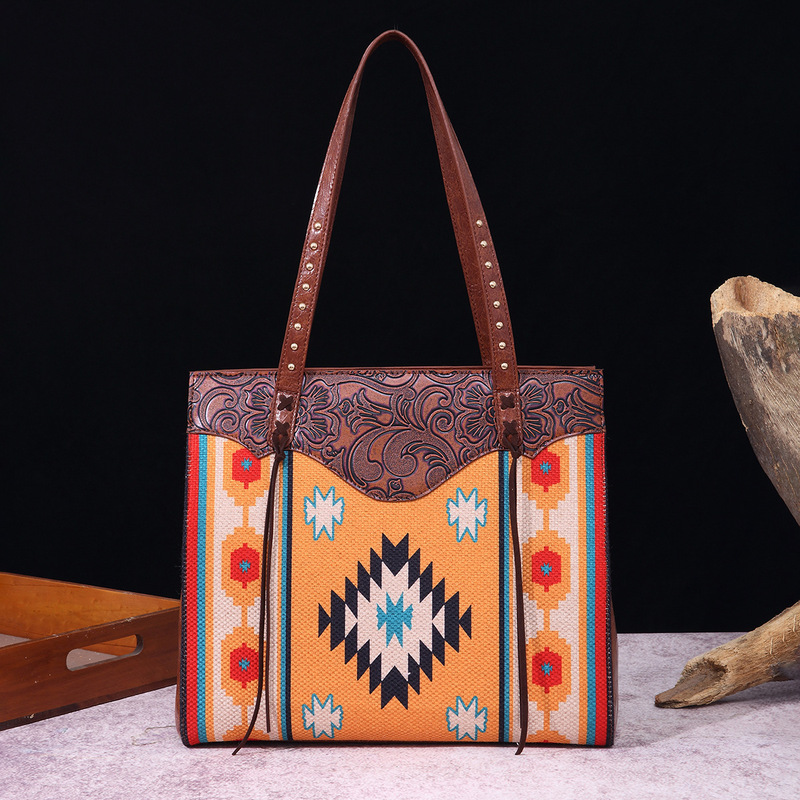 European and American retro cotton and linen printed Western Women's shoulder bohemian handbag cross-border Amazon independent station