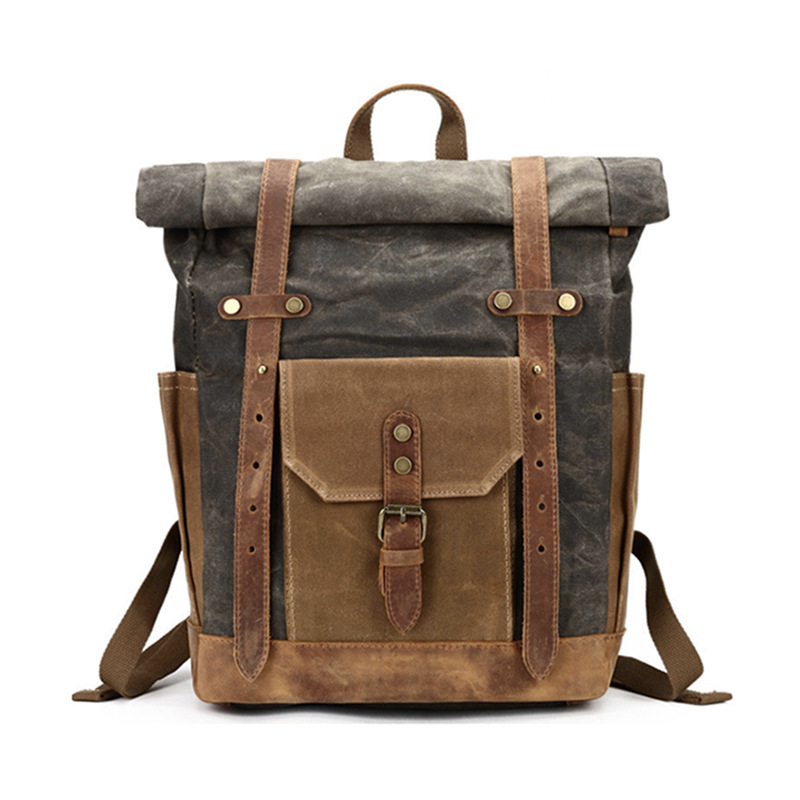 复古风油蜡帆布双肩电脑包 时尚休闲学生书包 大容量男士包 批发