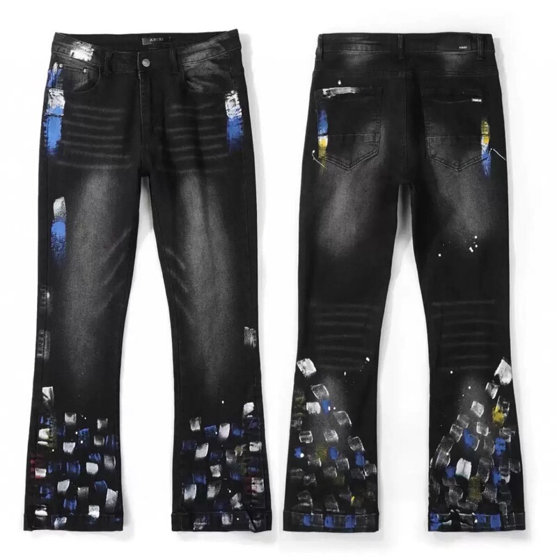 Am Direct Supply Slim Fit Stretch All-Season Patchwork Cotton Stretch Embroidered Leather Label Ripped Printed Fashion Men's Jeans