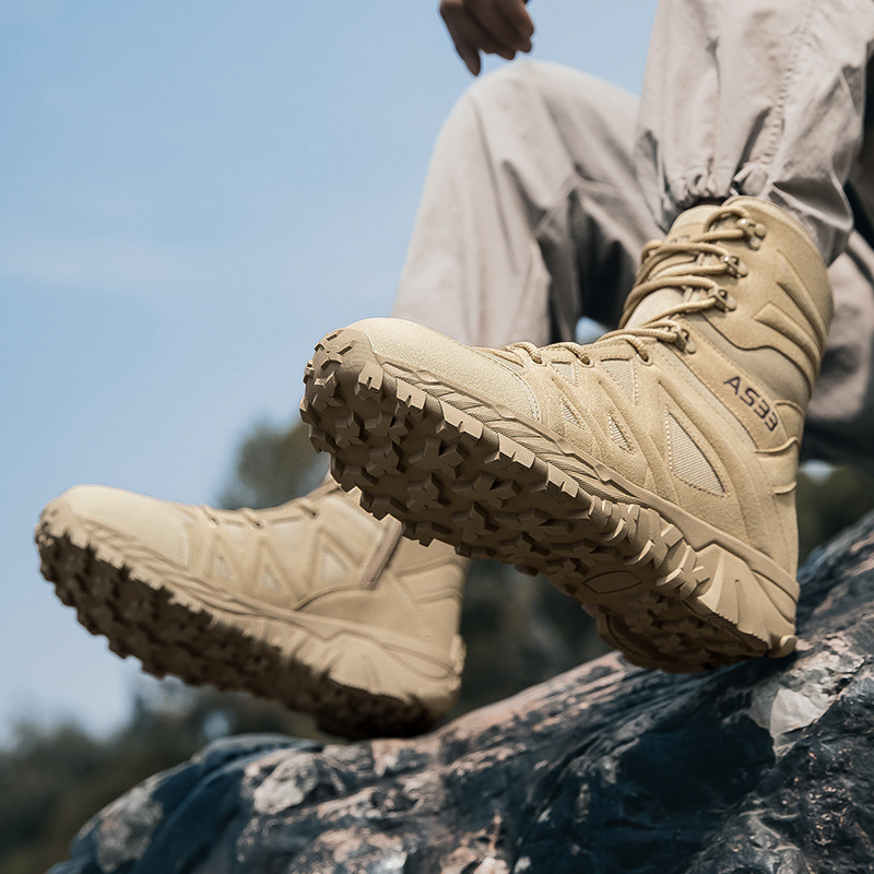Botas del desierto Zapatos de senderismo de cuero transpirables de suela gruesa para hombre Zapatos altos para caminar al aire libre Botas de trabajo de campo Botas Martin