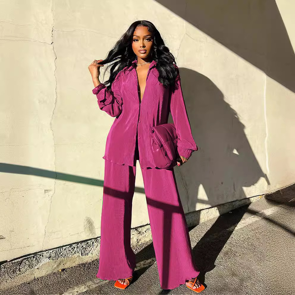 Women's Clothing AD1555 women's clothing Independent station autumn and winter new solid color pleated long sleeved suit_voghion.com