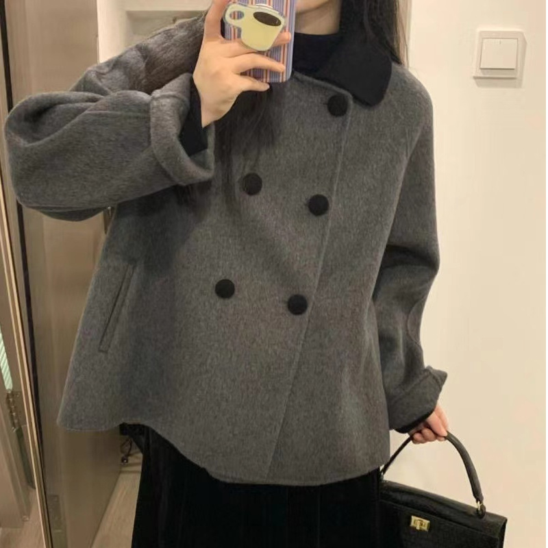深冬灰色呢子大衣女入冬季2025年新款双排扣羊毛毛呢外套加厚短款
