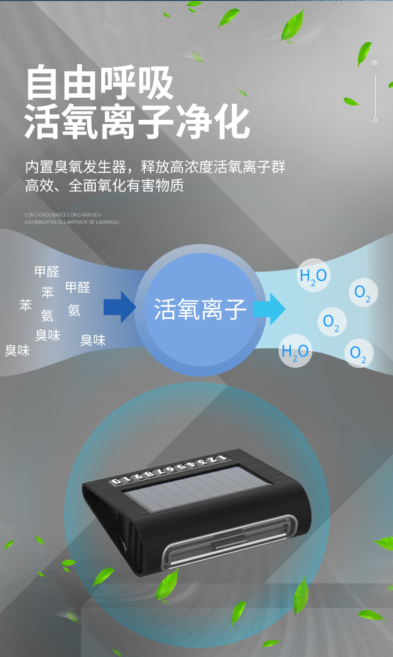 Solar car air purifier automatic operation ozone generator deodorant sterilization disinfection solar charging