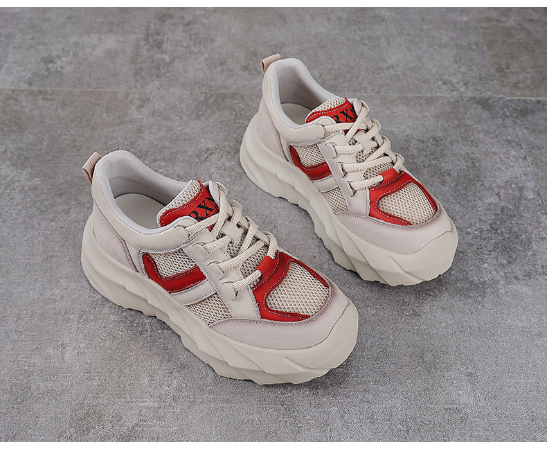 Giày sneaker nữ chunky đế dày da bò lưới thoáng khí — màu vàng chi tiết 13