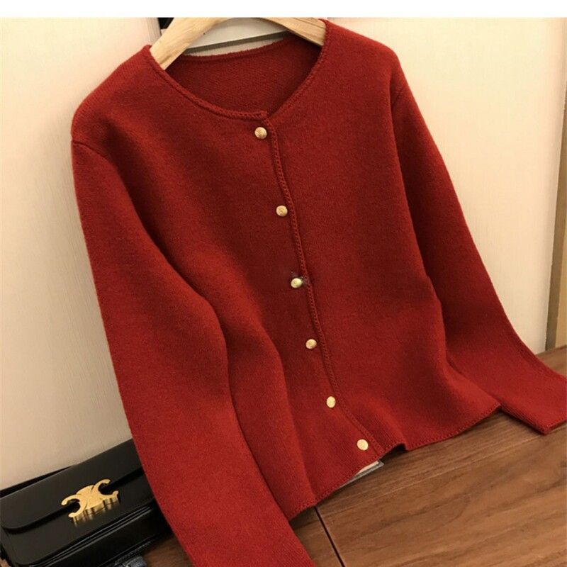 Spring Round-Neck Women's Cardigan Pure Wool Coat Sweater 100% Wool Top Commuter Style Fine Wool Fashionable Versatile