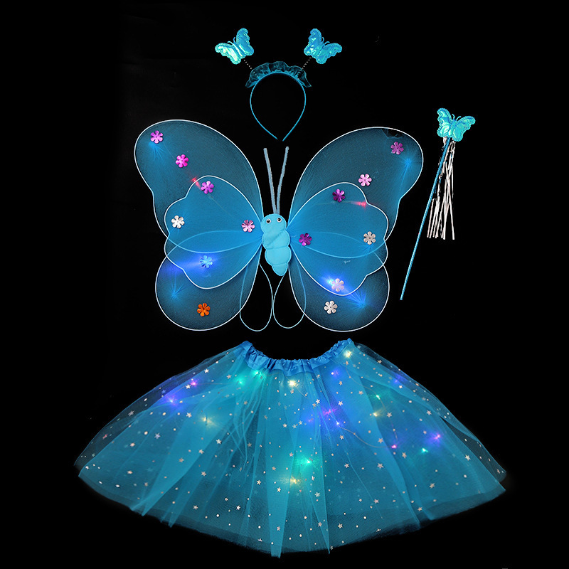 Mariposa luminosa alas de niña espalda juguetes flash niños maravillosos hadas varitas mágicas hadas flores set de tres piezas