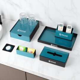 酒店客房亚克力收纳用品盒防水带抽屉宾馆民宿电网绿托盘洗漱盒