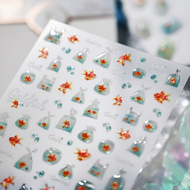 Tiesu Lingdong Fiberglass Goldfish Nail Art Sticker M1102 Summer Fresh Contrast Color Water Drop Fish Bag Nail Sticker