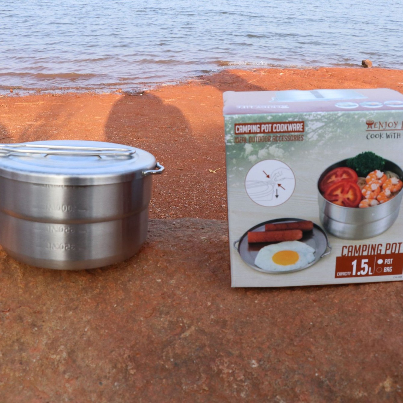 クロスボーダー人気1.5lステンレス弁当鍋アウトドア便利折りたたみハンドル弁当箱ピクニック蒸煮鍋具