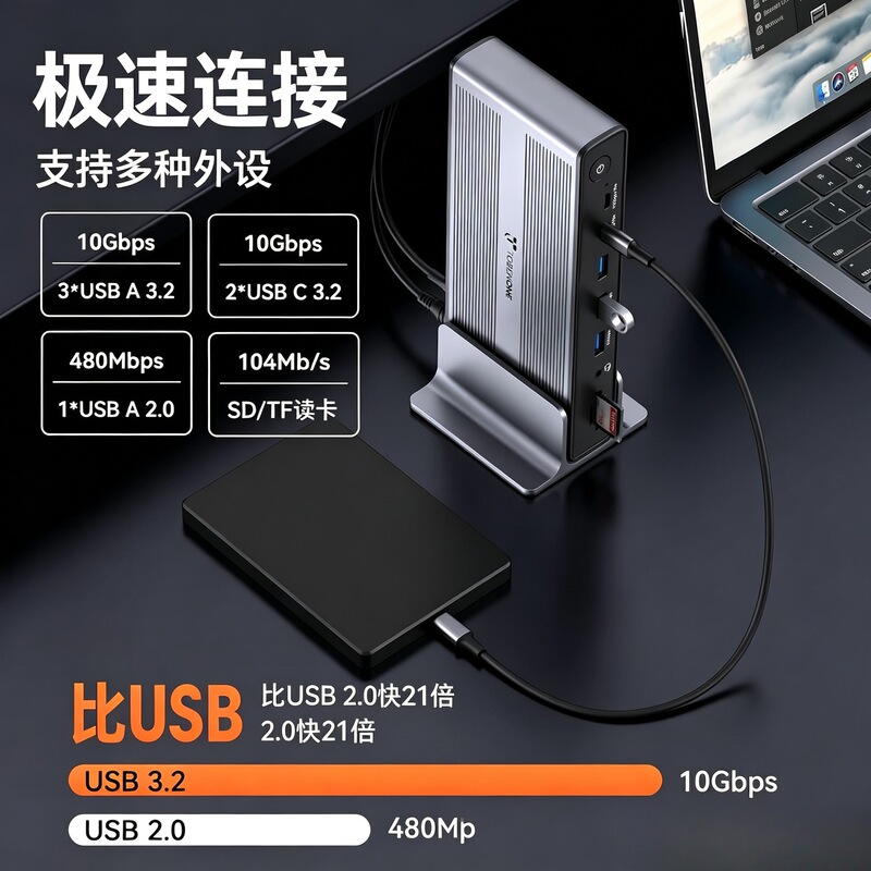 20-in-1 Desktop Docking Station DisplayLink Quad-Display 4K60Hz HDMI Thunderbolt 5/4/3 20-in-1 Desktop Docking Station DisplayLink Quad-Display 4K60Hz HDMI Thunderbolt 5/4/3