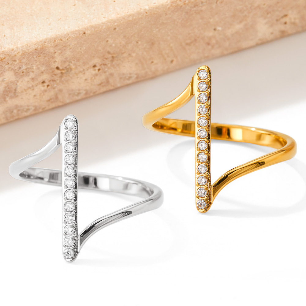 6, 9 Ring Size Daily Occasion 304 Stainless Steel Material PVD Coated Real Gold Plated 16K Gold White Gold Plated Gold Plating Solid Color 304 Stainless Steel Retro Waterproof Non Tarnish Wave Ring