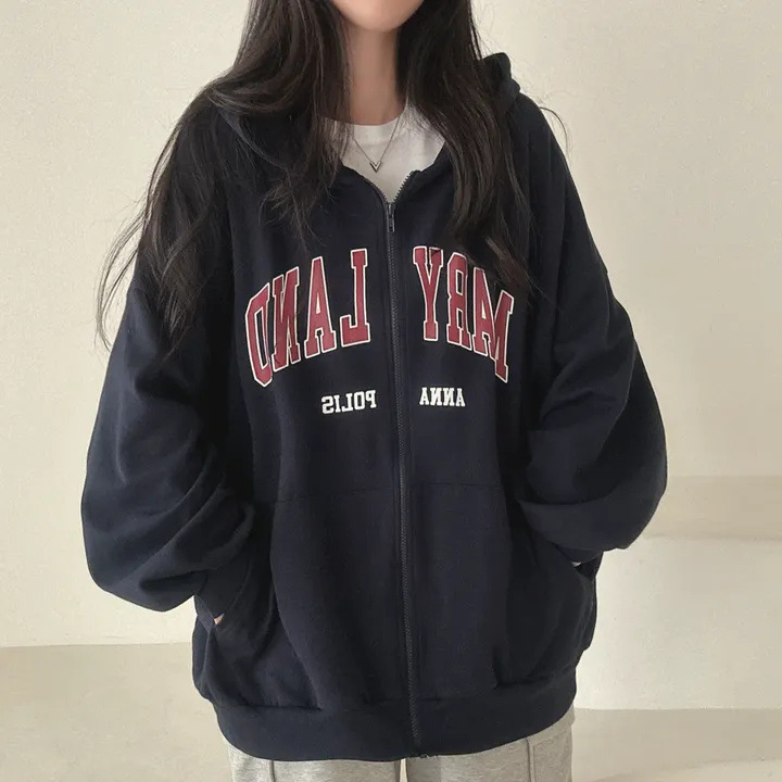 韩版春秋冬拉链开衫连帽加绒卫衣外套女oversize宽松慵懒风上衣|undefined