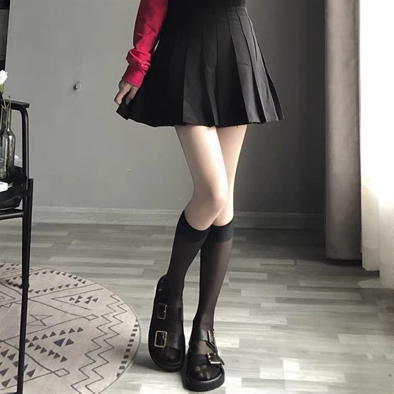 Coman Kang sexy cabina en una sola medias de puro deseo de medias rojas mujeres contraste borde rojo de seda negra larga encaje super